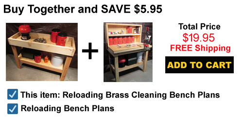 Picture of plans to build both a brass cleaning and sorting bench and an ammunition reloading bench.