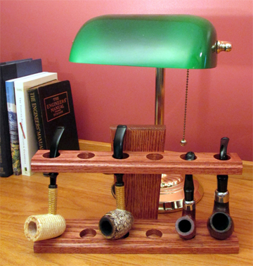 Front view of a Craftsman mission style arts and crafts oak pipe rack stand  made from woodworking plans