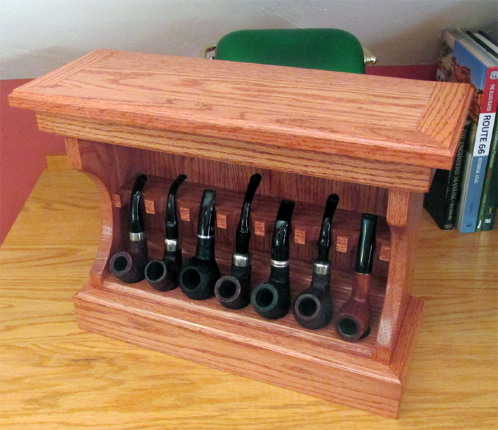 Top front view of 7 tobacco pipe rack built from plans