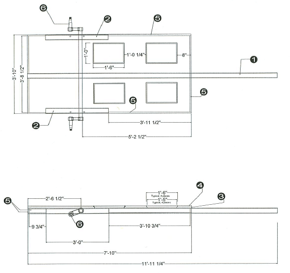Engineering drawing of a teardrop trailer chassis with independent suspension