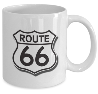 Bent Door Cafe Coffee Mug with Route 66 Shield