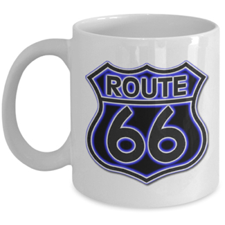 Blue Neon Shield Route 66 Mug