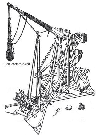 Trebuchet with its Arm Being Wound Down