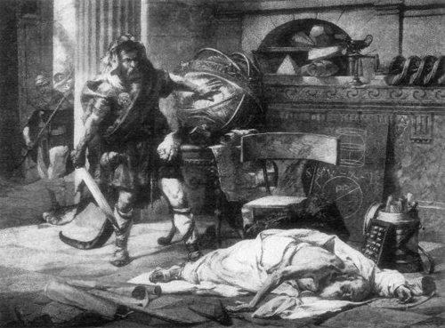 Death of Archimedes by the sword of a Roman soldier