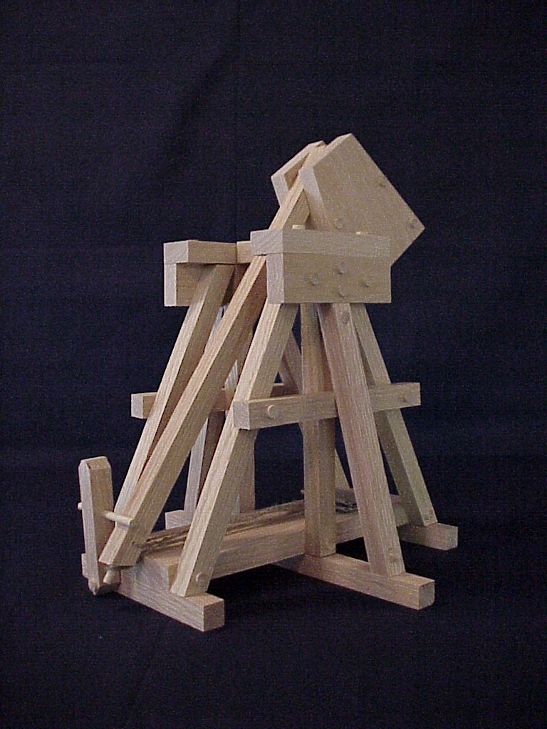 Side view of the trebuchet in the cocked postion