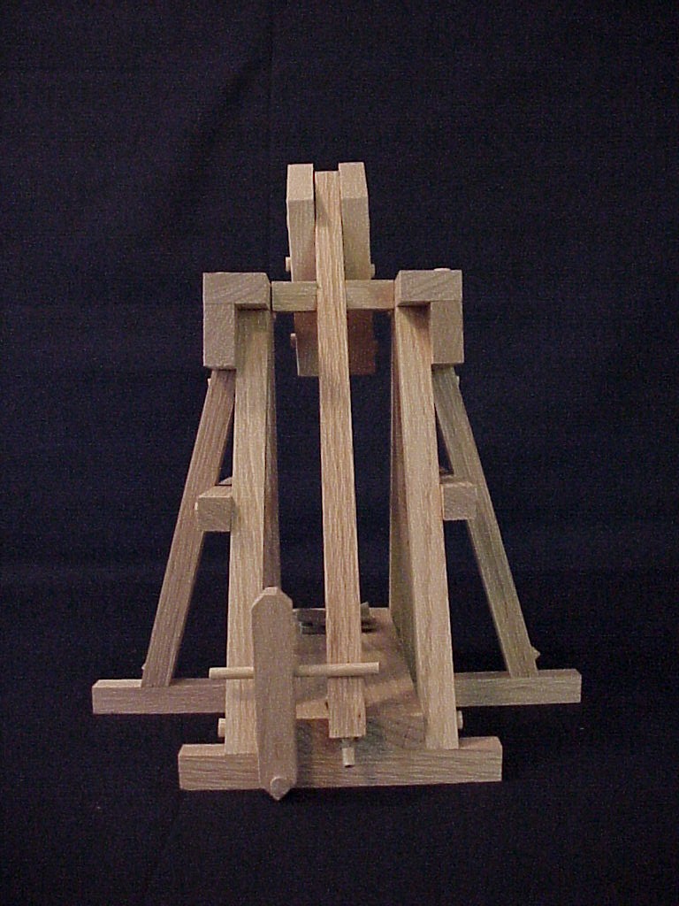 Back view of the War Wolf trebuchet in the cocked position