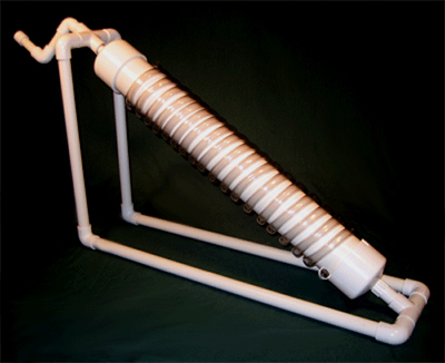 Plans to build a DIY Archimedes water screw from PVC pipe.