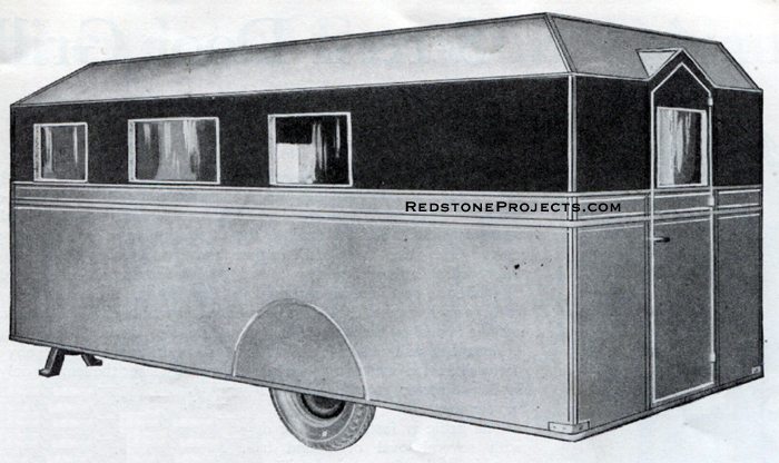 Rear oblique view of a travel trailer made from these plans.