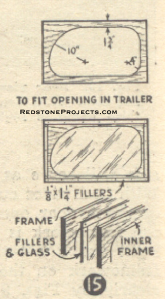 Fig. 15. Details of window construction similar to that used on the door. Note how curved border on frames accentuates streamlined effect of trailer.