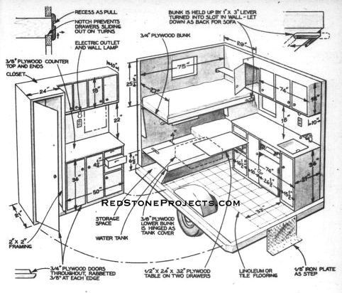 Figure 1. Mobile Vacation Home Interior Details and Dimensions.
