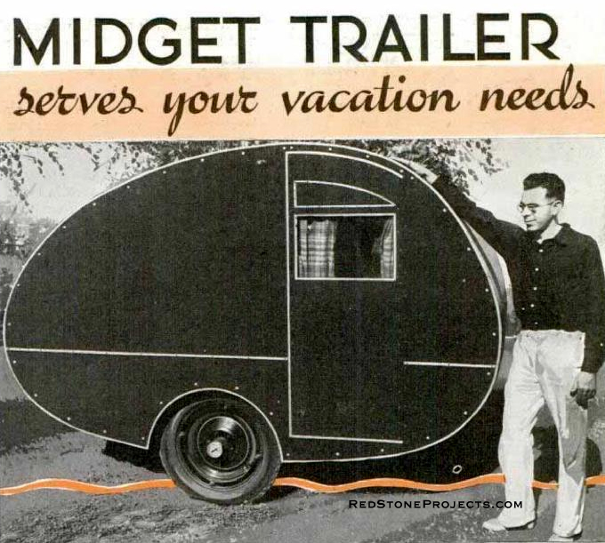 Picture of the builder standing next to a streamlined teardrop trailer.