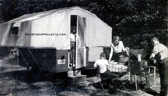 Independent of motel and restaurant, the Kendall family are enjoying camp life at it's best with this trailer.