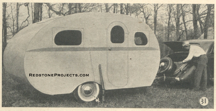 Fig. 31. Parked in a favorite spot, with camp gear safe and ready, assuring comforatable sleep. Note the variation in color scheme from that shown in the first installment. Others may be chosen.