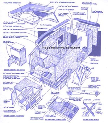 Detailed plans for building a 1956 vintage camp trailer.