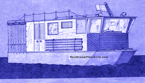 Illustration of a completed DIY Shanty houseboat.