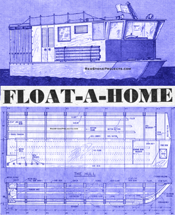 Restored PDF copy of vintage 21 foot shanty houseboat plans with enhanced and enlarged figures and illustrations and searchable text free version.