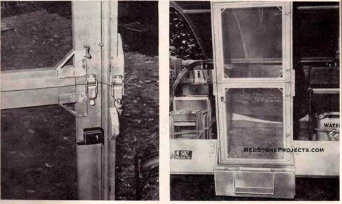 Picture detailing the folding screen door on a Kamp Master camper trailer.