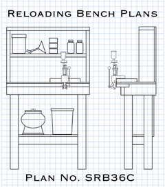 Picture of an ammunition reloading bench, with  interchangeable bullet press, made from plans.