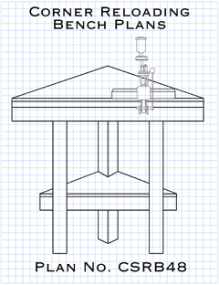 Picture of an corner reloading bench, with an interchangeable bullet press, made from plans.