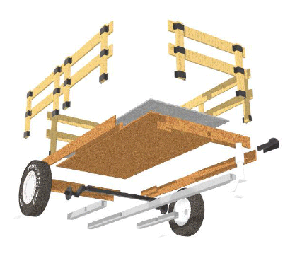 Illustration of the assembly of a no weld trailer with a stake body