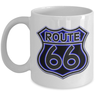 Blue Neon Route 66 Mug