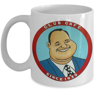 Club Cafe Smiling Fat Man Sign Mug