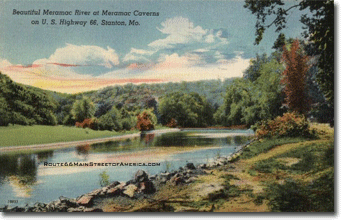 Meramac Caverns and River Linen Postcard Route 66 Stanton Missouri
