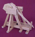 Working, tabletop model of a medieval trebuchet