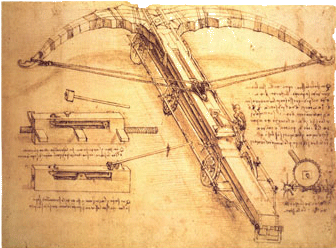 da Vinci's giant crossbow as sketched in his notebook