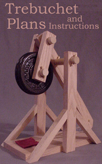 Picture of a working model trebuchet, with steel weight plate counterweight, made from plans.