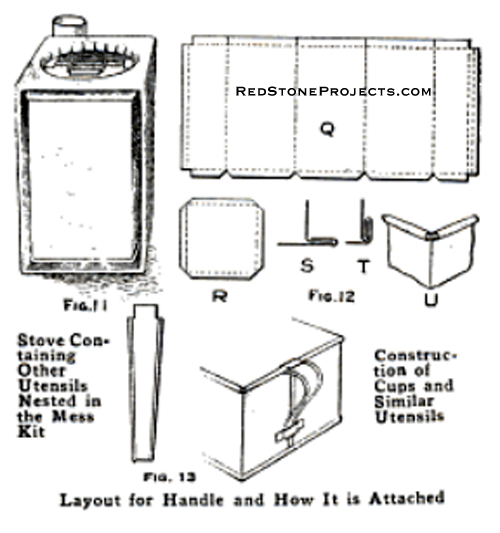 Plans for building a camp cooking stove for a motorcycle trailer.