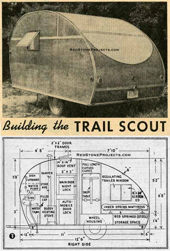 Cover of plans for building a post war, 1947 Trail Scout camping trailer.