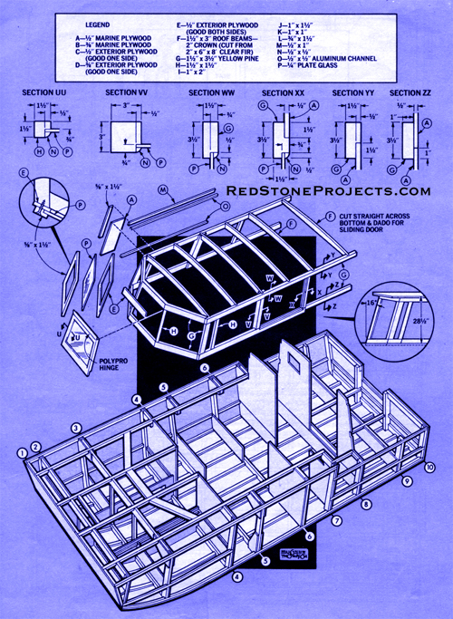 Budget houseboat list of materials and cockpit construction details.