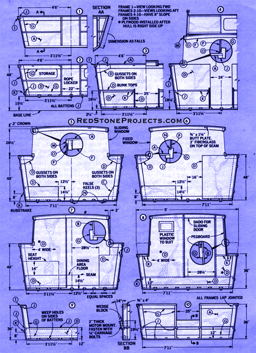 Budget houseboat plans cross section view by frame.