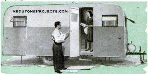 Side view of the completed Home of a Thousand Addresses travel trailer.