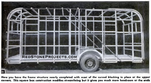 Completed frame of a 17 foot DIY travel trailer.