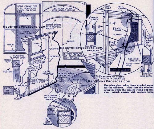 The door, like the rest of the side construction, is built of pressed wood. The door frame is located on the right side of the trailer and fits the entire length of he panel. Stanchions serve as a frame for the door.