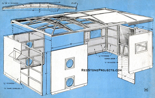 Dimensions and plans for the wall panels of a hardside folding travel trailer.
