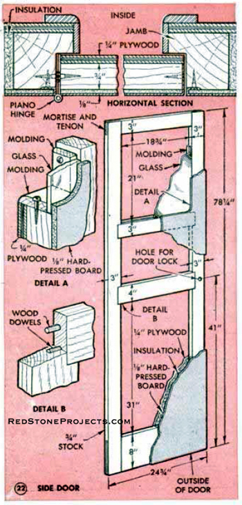 Detailed plans with dimensions for a travel trailer exterior door.