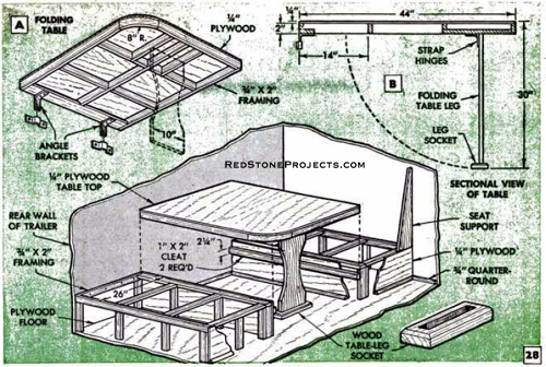 Plans with dimensions for a travel trailer dinette.