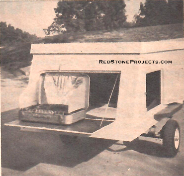 REAR DOOR doubles as table for stove, grill, or roadside dining. Space behind is large enough for chaise lounge and folding chairs.