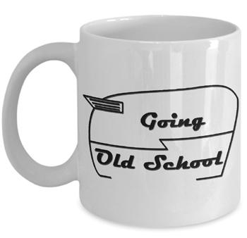 Going Old School canned ham trailer black and white ceramic mug