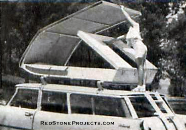THEN ROOF and back are raised as single unit and front wall is swung up to support it. Single bolt through both sections holds two secure with wing nut