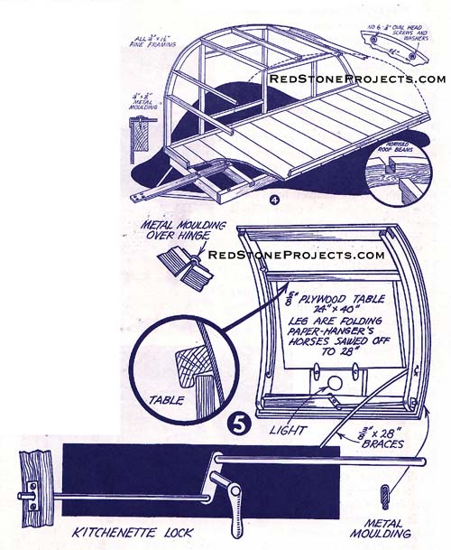 Figures 4 and 5. Teardrop Trailer Frame and Rear Kitchenette Lid Assemblies