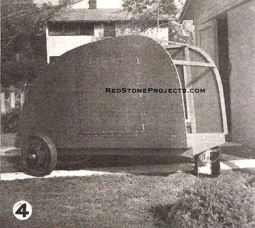 4. Sides and top are sheathed with hard pressed board 1/8 in. tempered presdwood. No. 6 oval head screws, 3/4 in., with washers are spaced 5 1/2 in. apart.