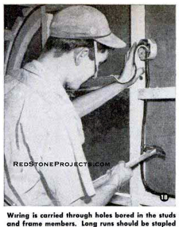 Installing 110 VAC wiring in a vintage travel trailer prior to installing the interior panels.