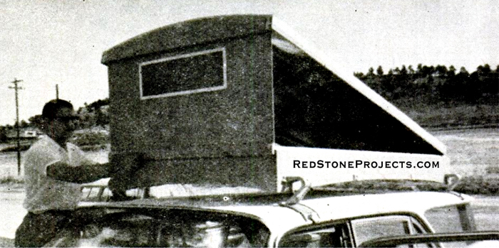 A ONE-MAN JOB, setting up starts with raising the front of the roof so that the front end can drop down. The end is then fastened with wingnuts on two bolts in the base.