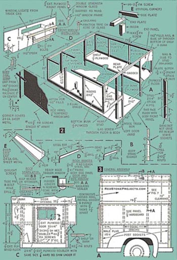 Figures 2 and 3 illustrating the structure of the pick up truck pop up camper with dimensions.