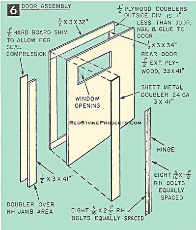 Figure 6 showing the door assembly and dimensions for the pickup truck popup camper.