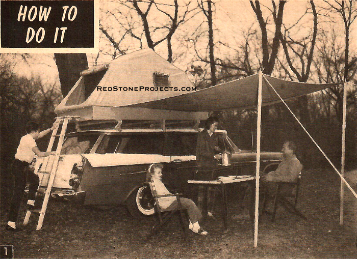 Figure 1. Three in the wagon, lucky two in the car top  camper: adds up to comfortable weekend outings for an entire family.